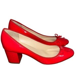 J crew Women's Red Patent Chunky Heel Ballet Pumps